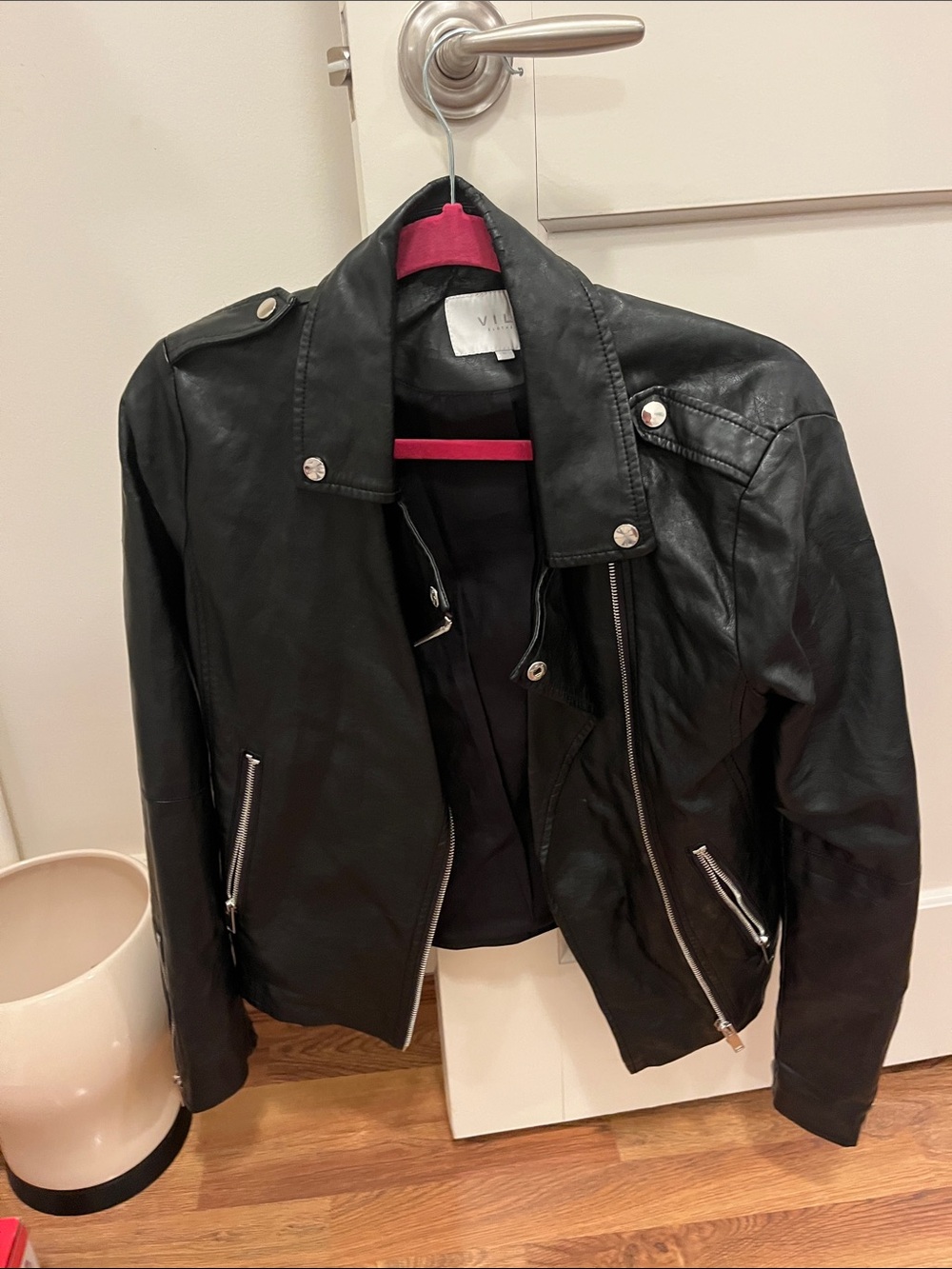 VILA Black Leather Bomber Jacket